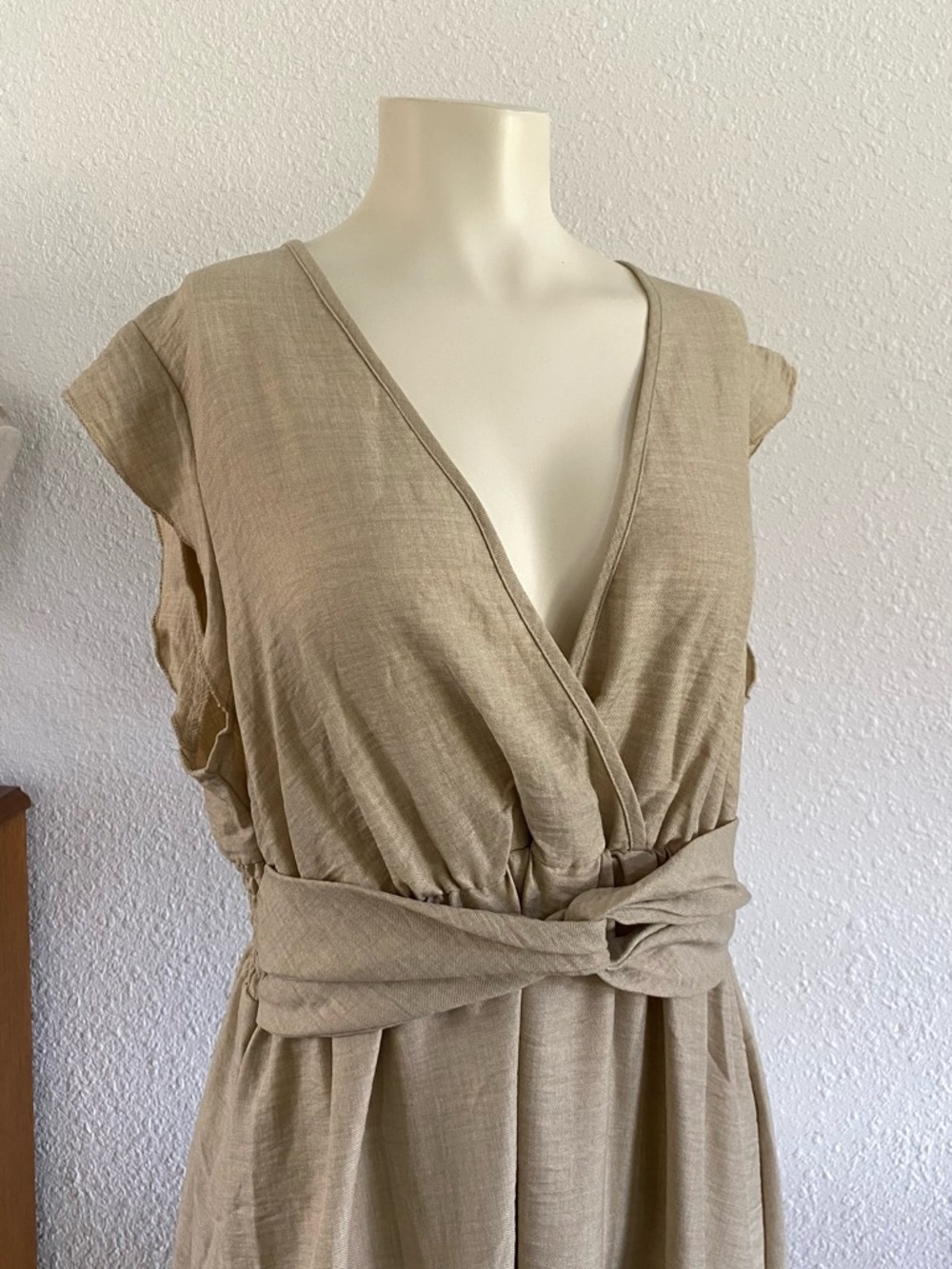 Sleeveless V-Neck Maxi Dress in Beige - Picture 2 of 5
